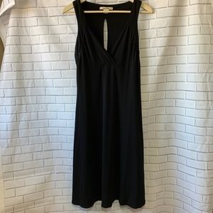 Free People Black V Neck Slit Back Midi Dress Sz L